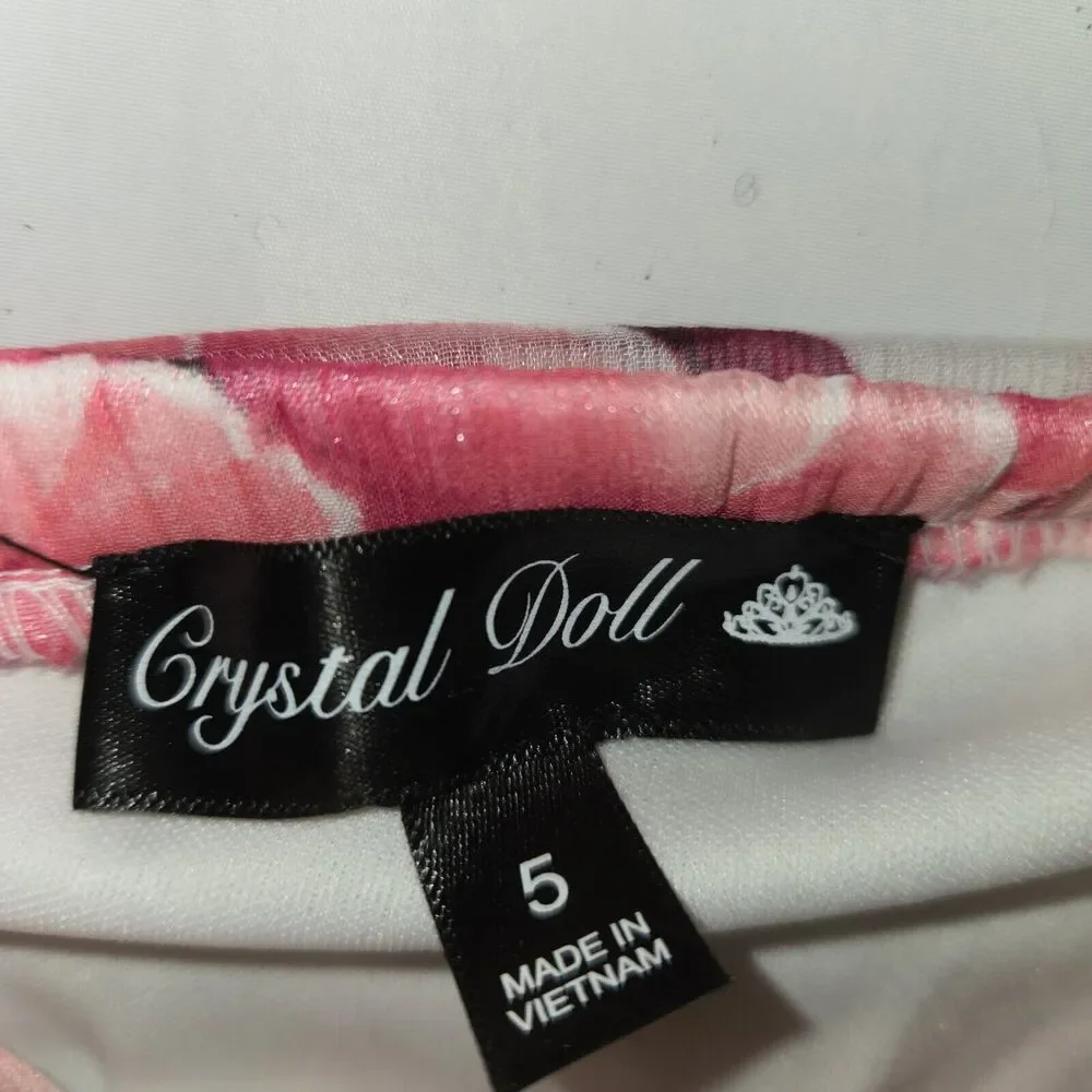 Crystal Doll Women Size‎ 5 Dress Floral Padded Pink Peony Slit Sleeveless Lined